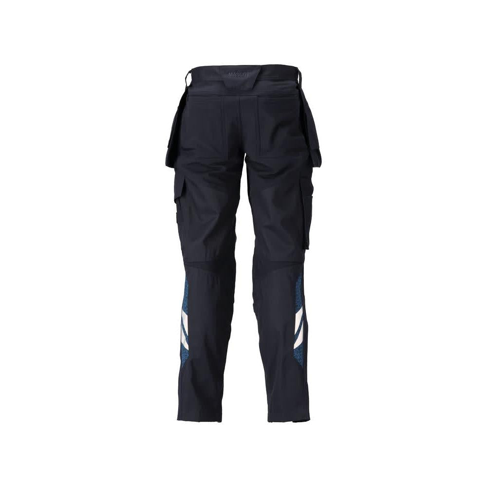 Pantalon avec poches suspendues, pantalon empiècements stretch, noir-bleu