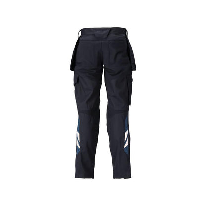 Pantalon avec poches suspendues, pantalon empiècements stretch, noir-bleu