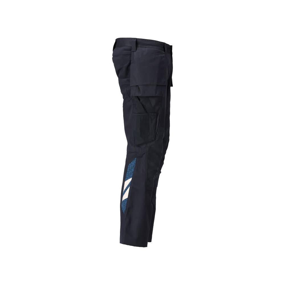 Pantalon avec poches suspendues, pantalon empiècements stretch, noir-bleu