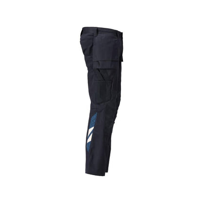 Pantalon avec poches suspendues, pantalon empiècements stretch, noir-bleu