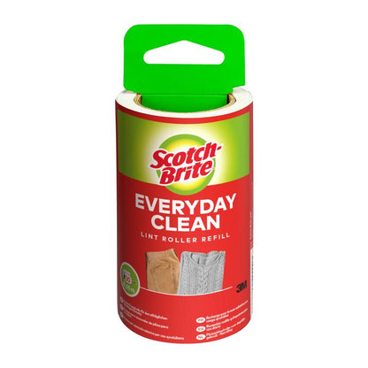 Un rouleau anti-peluches de rechange Scotch-Brite™ Everyday Clean de 3M Deutschland GmbH, avec une étiquette rouge-verte et une image de pull et tuyau, contient 30 feuilles par paquet (1 pièce).