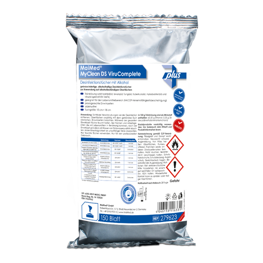 MaiMed MyClean DS ViruComplete Recharge 120 pièces. Lingettes imbibées-neutres 15x18cm | Paquet (150 pièces)