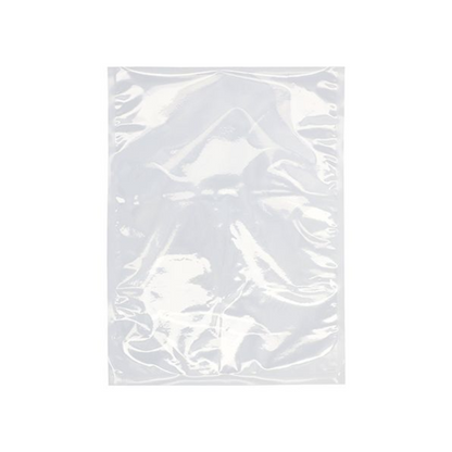 Un sac transparent Starpak 100 à bord scellé de Starpak est représenté devant un fond blanc. Le sac en plastique PA/PE rectangulaire apparaît plat et légèrement froissé, avec des reflets visibles sur sa surface.