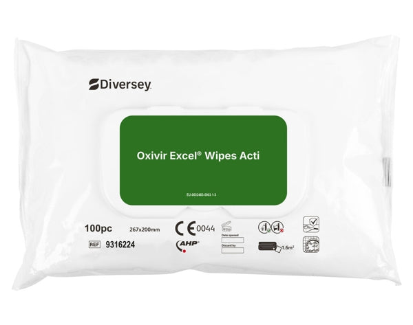Auslaufartikel: Diversey Oxivir® Excel Wipe Desinfektionstücher mit breitem Wirkungsspektrum | Packung (100 Tücher)