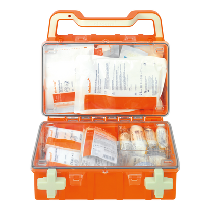 Trousse de premiers secours orange DYNAMIC-GLOW S norme DIN 13157 | Valise (1 pièce)