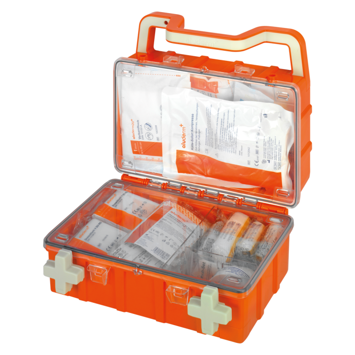Trousse de premiers secours orange DYNAMIC-GLOW S norme DIN 13157 | Valise (1 pièce)