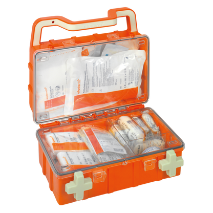 Trousse de premiers secours orange DYNAMIC-GLOW S norme DIN 13157 | Valise (1 pièce)