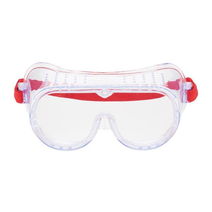 Les lunettes de protection 3M™ Classic 4700 de 3M Deutschland GmbH disposent d'une ventilation directe, d'une lentille claire et d'un bandeau élastique rouge réglable, présentées en vue de face sur fond blanc.