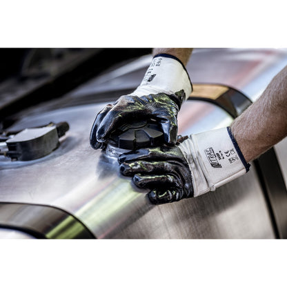 Gants nitrile NITRAS, blanc/bleu, jersey coton EN 388 | Paquet (12 paires)