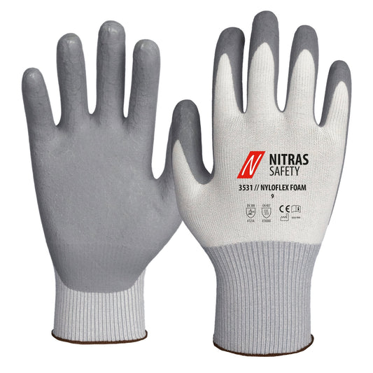 NITRAS NYLOFLEX FOAM, Montagehandschuhe, weiß / grau