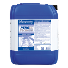 Ein 12 kg Kanister aus blauem Kunststoff von Dr. Schnell PERO SCHAUM, einem selbstschäumenden, bleichenden, chlorierten Oberflächenreiniger der DR.SCHNELL GmbH & Co. KGaA, konzipiert für die effektive Oberflächenreinigung.
