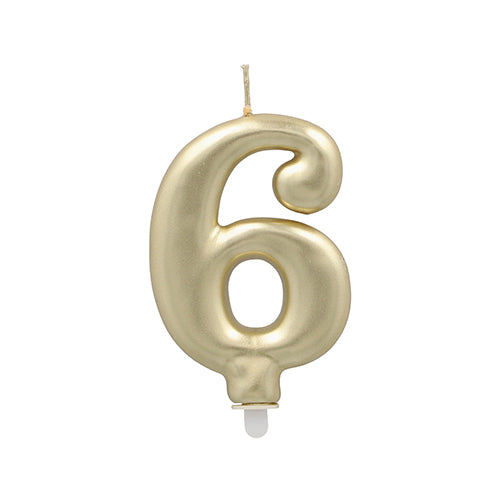 Die PAPSTAR GmbH Zahlenkerze mit Halter 7 cm "gold" ist eine goldene Zahlenkerze mit weißem Docht und Sockel, die sich perfekt für jede Geburtstagstorte eignet.