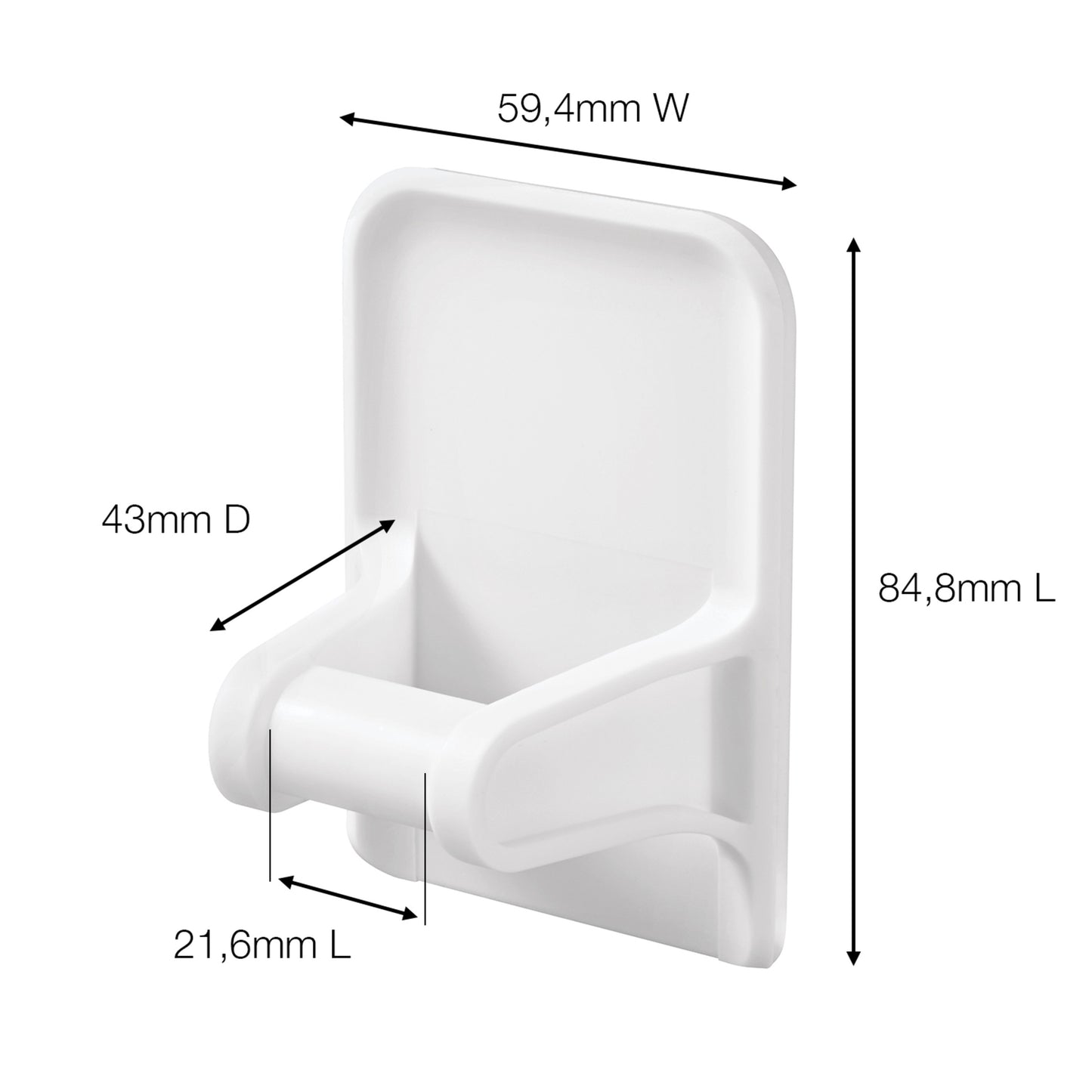 Der Command™ Sprühflaschenaufhänger 17009 von 3M Deutschland GmbH ist ein weißer, wandmontierter Halter mit einem schlichten rechteckigen Design (59,4×84,8×43mm; untere Front: 21,6mm), ideal als platzsparender Aufhänger für jeden Raum.