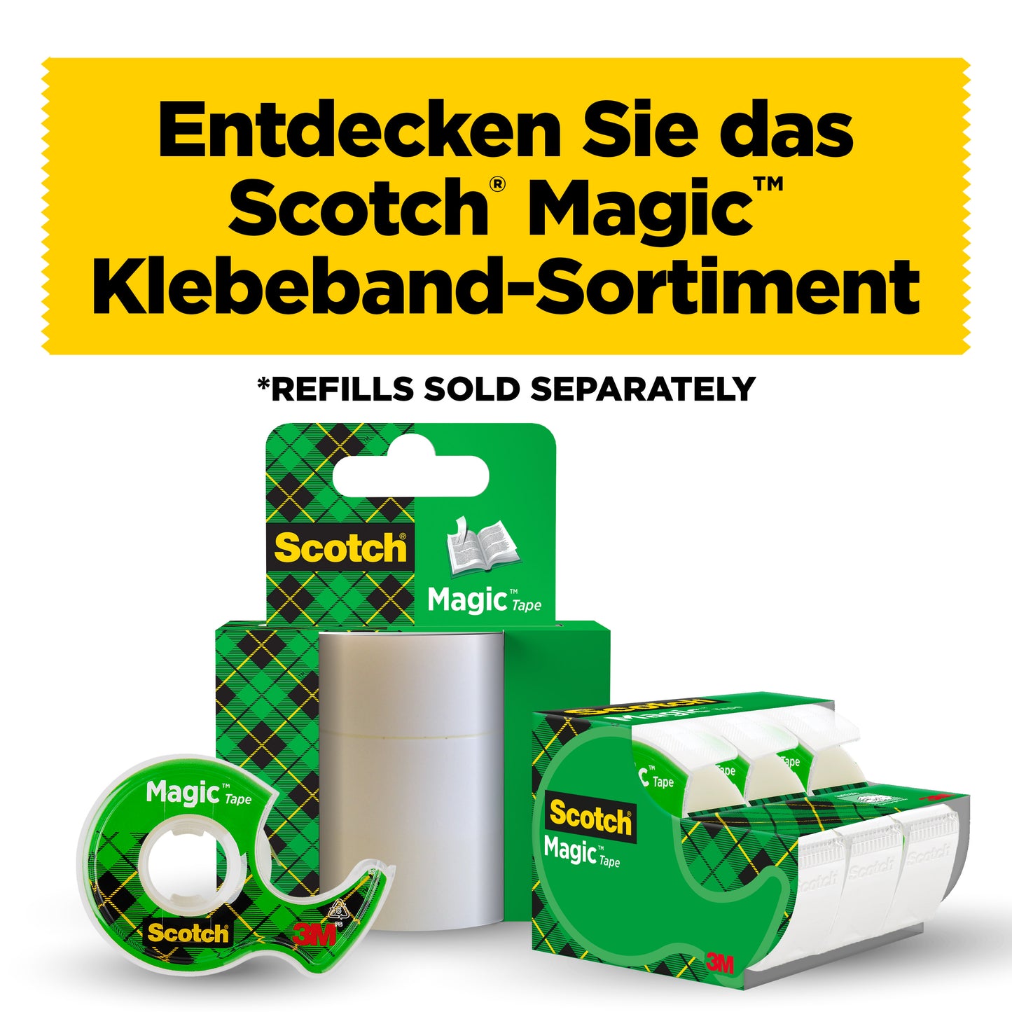 Découvrez le ruban invisible Scotch® Magic™ 8-1915R3/2 de 3M Deutschland GmbH: paquet promotionnel avec 2 rouleaux + 1 rouleau GRATUIT (19 mm x 15 m)-idéal pour le bureau et les projets de bricolage. *Recharges disponibles séparément.