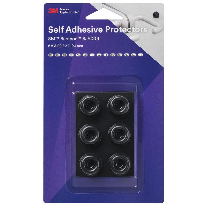 3M™ Bumpon™ SJ5009BL Elastikpuffer Mini-Pack, Schwarz, 6 Stück, 22,3 x 10,1 mm, Klebstoff Natur-Kautschuk R-30 | Packung (6 Stück)