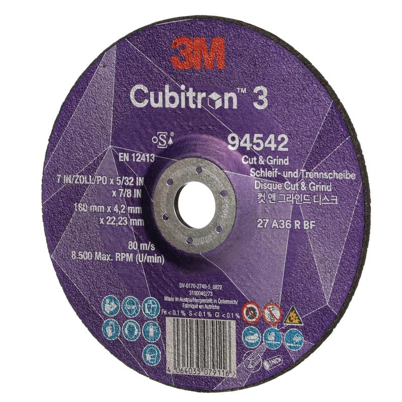 Disque abrasif 3M™ Cubitron™ 3 Cut and Grind, 94542, 36+, T27, 180 mm x 4,2 mm x 22,23 mm, EN, 10/paquet, 20 pièces/UE | Paquet (10 pièces)