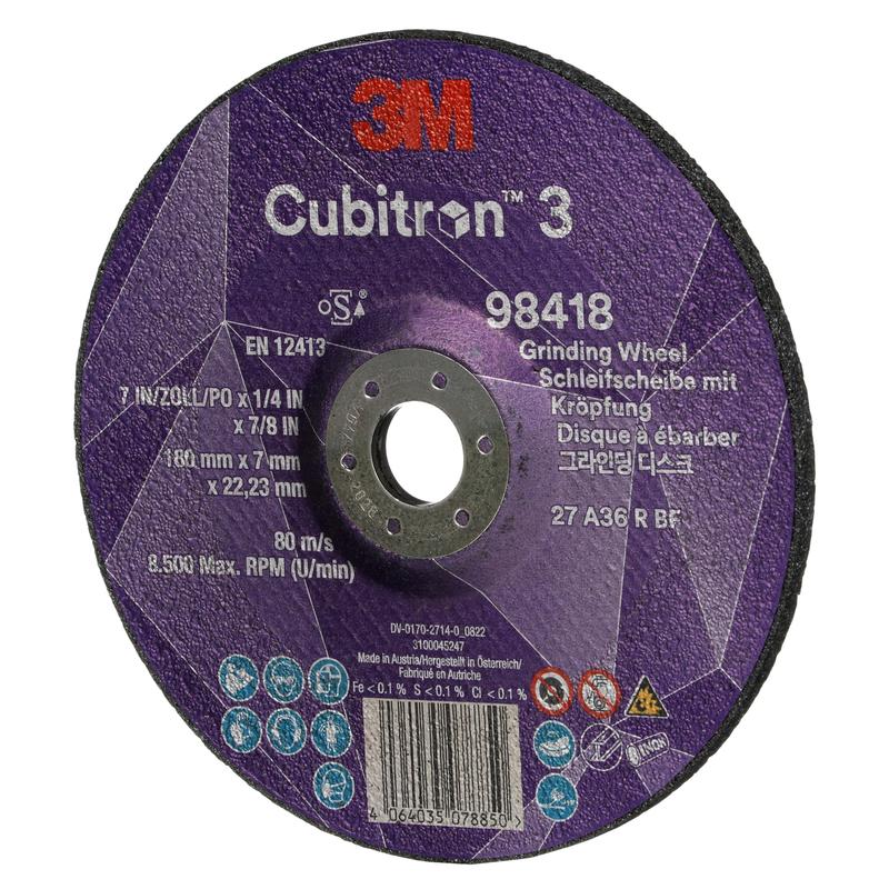 Disque abrasif 3M™ Cubitron™ 3, 98418, 36+, T27, 180 mm x 7 mm x 22,23 mm, EN, 10/paquet, 20 pièces/UE | Paquet (10 pièces)
