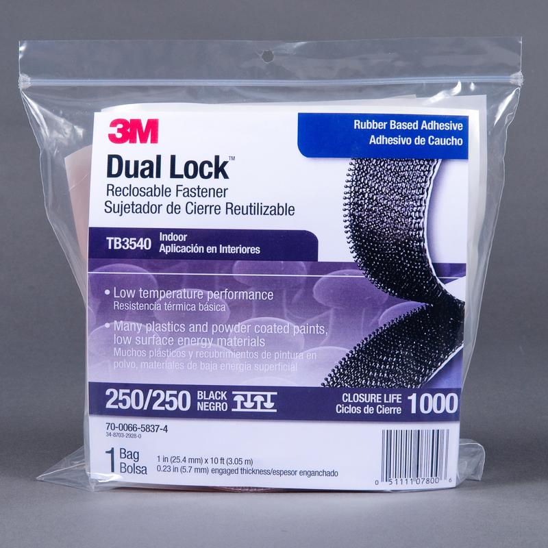 3M™ Dual Lock™ TB3540, noir, 25 mm x 3 m, 5,7 mm, 40 têtes/cm2, intérieur | Sac (1 pièce)
