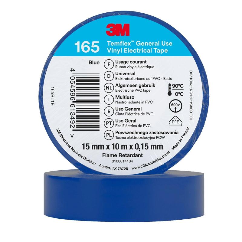 Ruban isolant en vinyle 3M™ Temflex™ 165 bleu