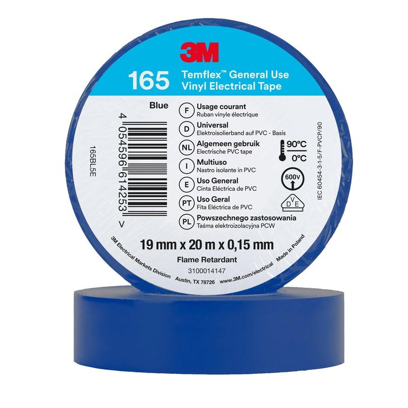 Ruban isolant en vinyle 3M™ Temflex™ 165 bleu