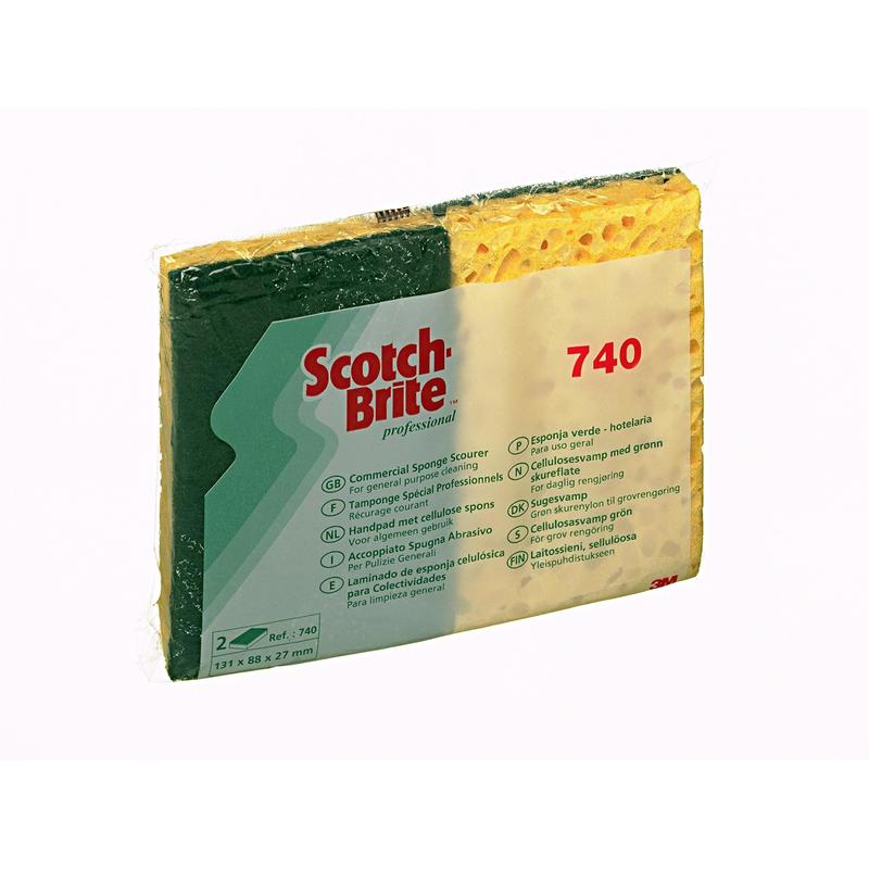 Éponge en cellulose Scotch-Brite™ 740, vert/beige, 131 mm x 88 mm, 10/paquet, 24 paquets/caisse, 240 pièces/caisse | Paquet (10 pièces)