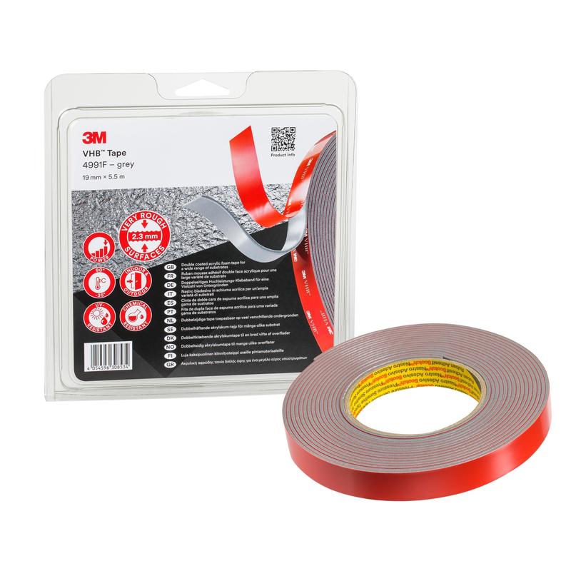 3M™ VHB™ Klebeband 4991F, Grau, 19 mm x 5.5 m, 2.3 mm, Einzeln verpackt | Packung (1 Rolle)