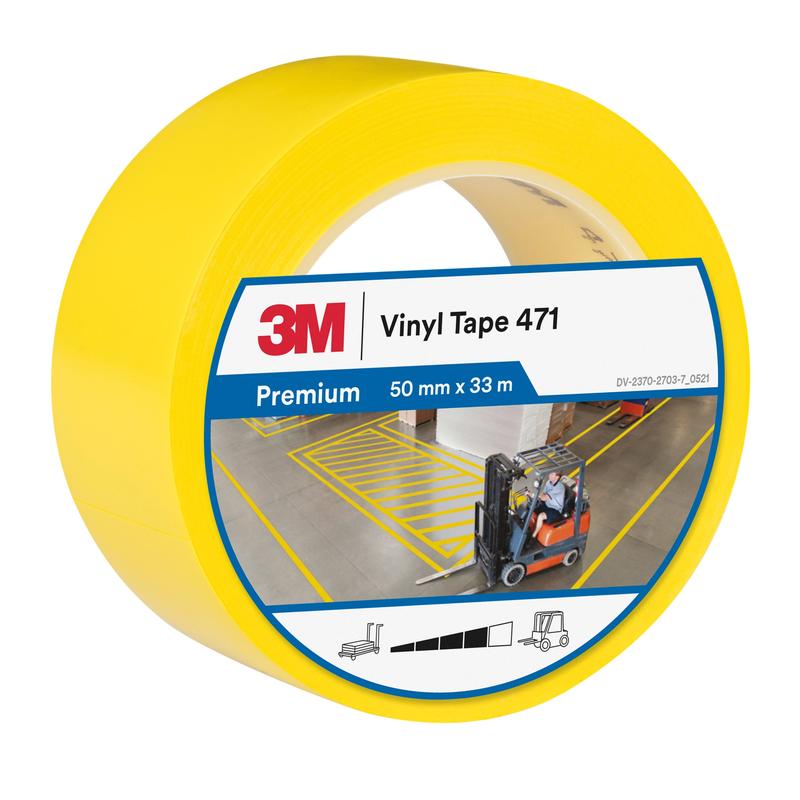 3M™ Weich-PVC-Klebeband 471, Gelb, 50 mm x 33 m, 0.14 mm, Einzelverpackt | Packung (1 Rolle)