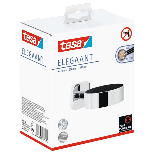 Support pour sèche-cheveux tesa ELEGAANT chromé, design raffiné, solution adhésive incluse