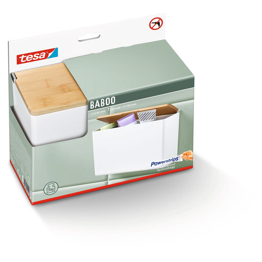 Boîte de rangement tesa BABOO extra-grande, avec couvercle en bambou et séparateur, espace de rangement supplémentaire pour la salle de bains, blanche