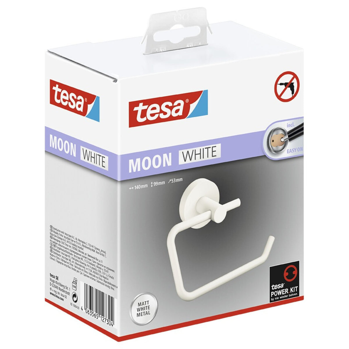 tesa MOON WHITE Toilettenpapierhalter, weiß matt, inkl. Klebelösung