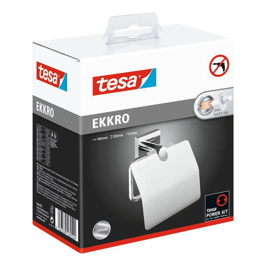 Porte-papier hygiénique tesa EKKRO avec couvercle, autocollant, en métal chromé