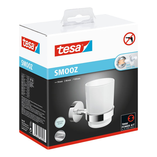 Support pour gobelet tesa SMOOZ, autocollant, en métal chromé