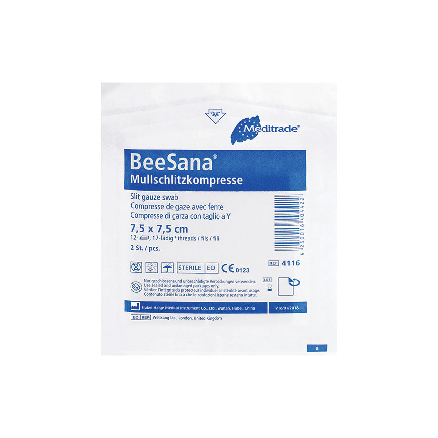 BeeSana® Mullschlitzkompresse, steril, 12-fach (50Stk.)