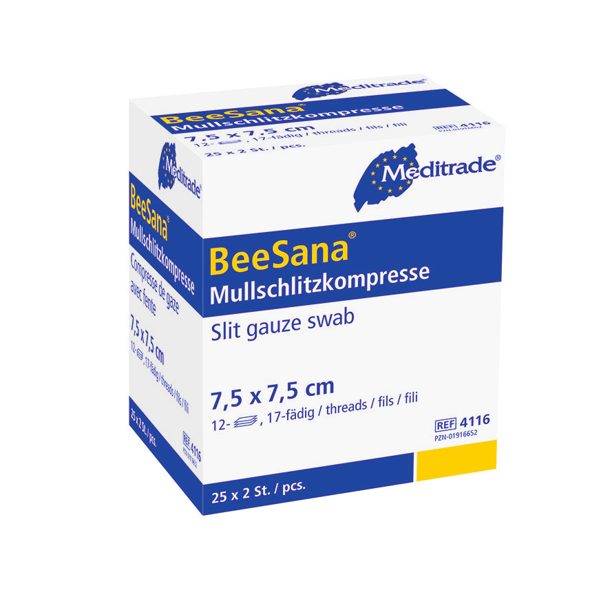 BeeSana® Mullschlitzkompresse, steril, 12-fach (50Stk.)
