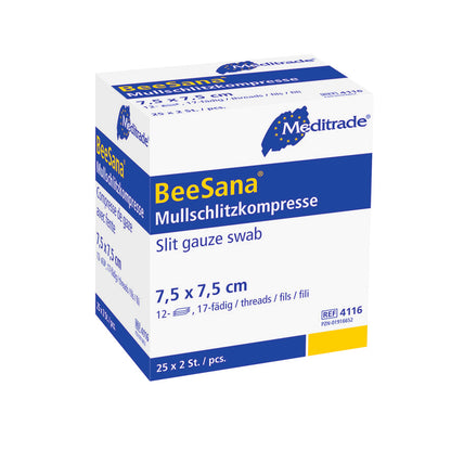 BeeSana® Mullschlitzkompresse, steril, 12-fach (50Stk.)