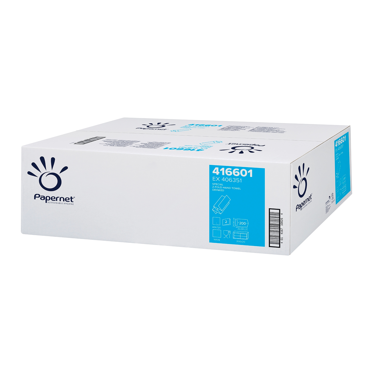 Papernet 416601 Papierhandtücher Z-Falz 2-lagig 20,3 x 24 cm - 20 x 200 Blatt | Karton (1 Packung)