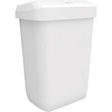 Der CWS ParadiseLine Abfallbehälter Paper Bin ist ein schlichter, rechteckiger, weißer 43-Liter-Kunststoffabfalleimer mit leicht gewölbtem Deckel und glatten Seiten, abgebildet auf weißem Hintergrund. Es sind keine Brandings oder Markierungen sichtbar.