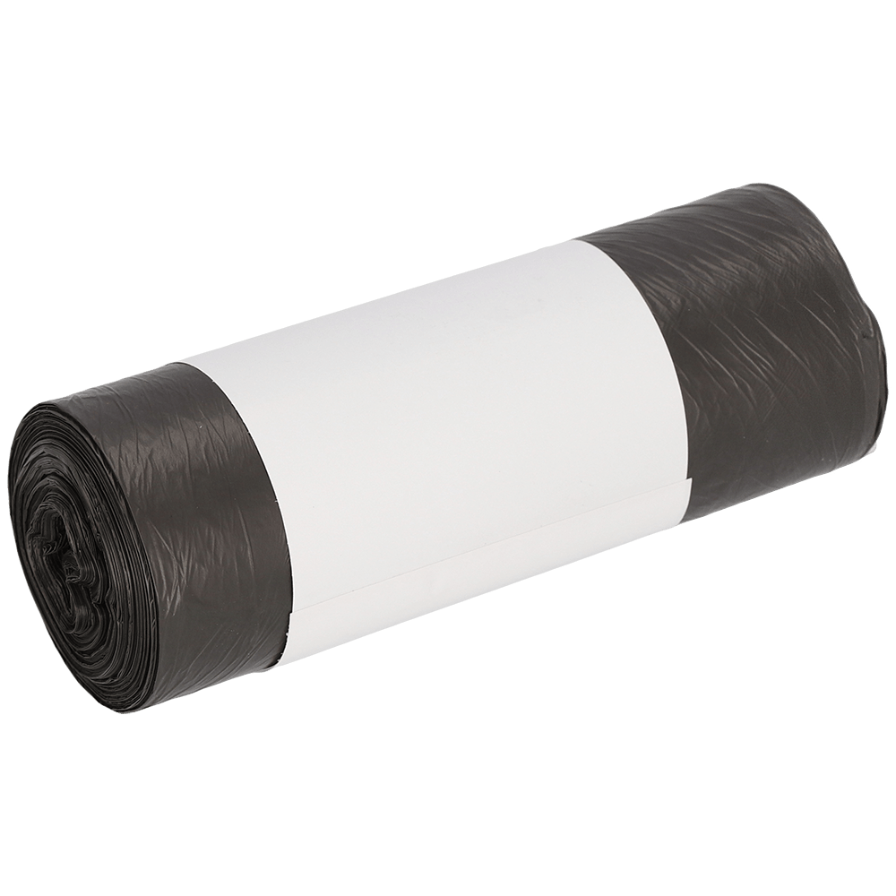 Un rouleau de sacs poubelle DEISS 490x600 mm en HDPE 30 l de EMIL DEISS KG (GmbH + Co.) avec une étiquette blanche simple au milieu, illustré sur un fond blanc.