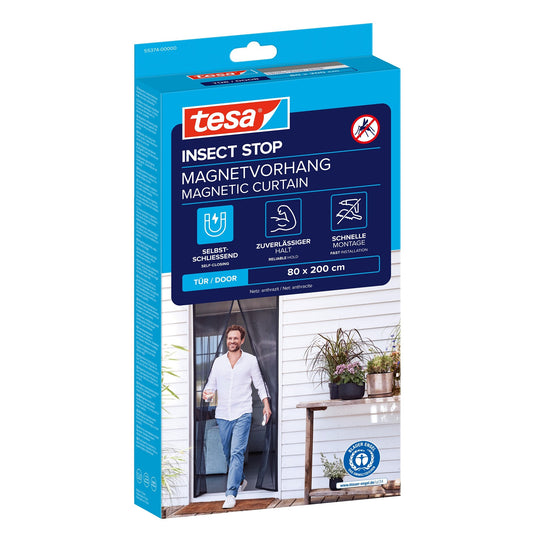 Rideau magnétique tesa INSECT STOP pour portes, couleur anthracite, 80 x 200 cm