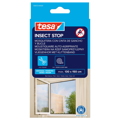 tesa INSECT STOP Klett Fliegengitter für Fenster weiß, 130 x 150 cm