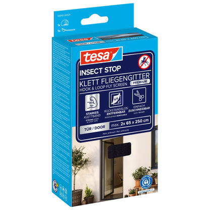 tesa INSECT STOP Klett Fliegengitter Premium für Türen schwarz, 65 x 250 cm