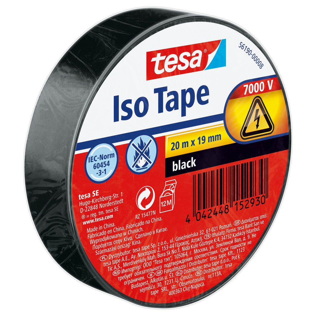 tesa Isolierband SPVC Elektroband schwarz, 20 m x 19 mm