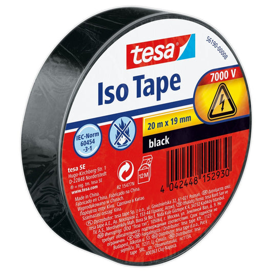 Ruban isolant tesa SPVC pour installations électriques, noir, 20 m x 19 mm