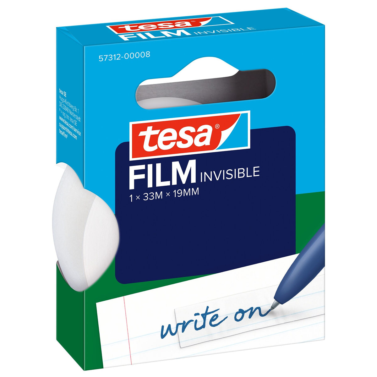 tesafilm 57312 Invisible, Hängefaltschachtel, 33 m x 19 mm, weiß-matt