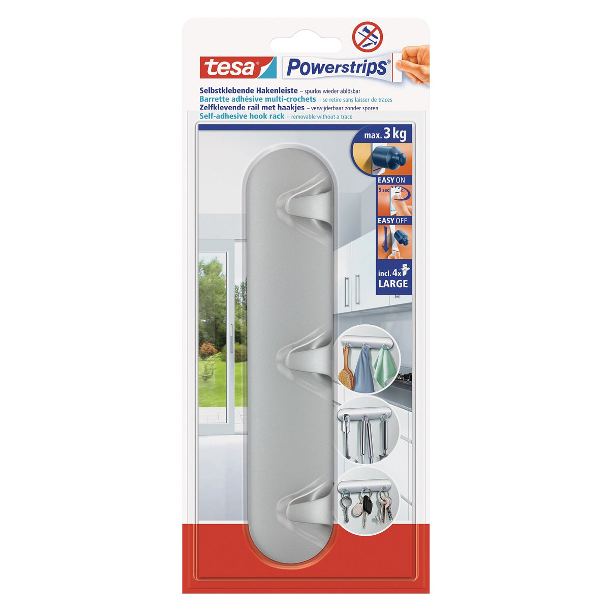tesa Powerstrips Hakenleiste matt-chrom
