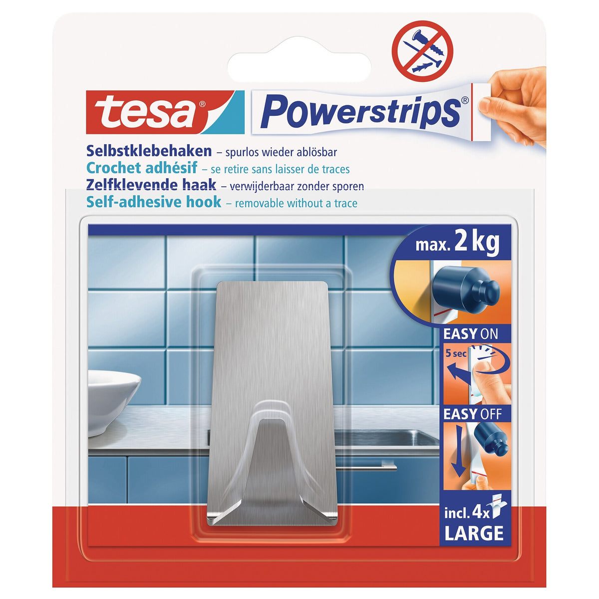 tesa Powerstrips Haken L Metall Eckig, weiß
