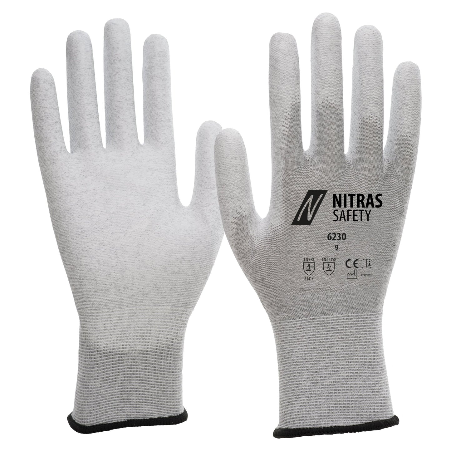 NITRAS Antistatikhandschuhe, grau / weiß
