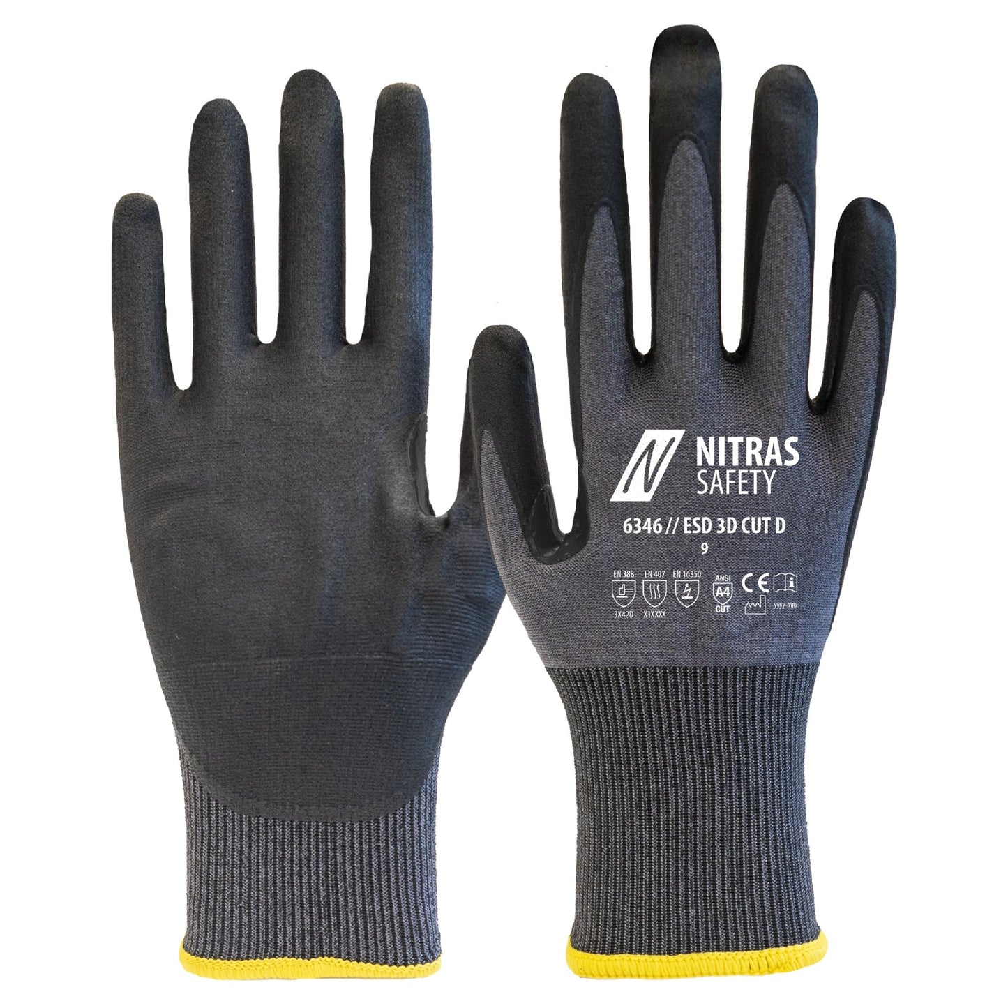 NITRAS ESD 3D CUT D, Schnittschutzhandschuhe, grau / schwarz