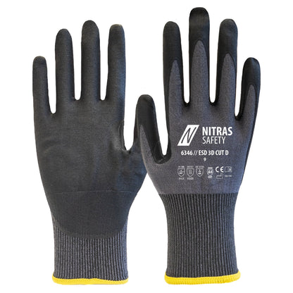 NITRAS ESD 3D CUT D, Schnittschutzhandschuhe, grau / schwarz
