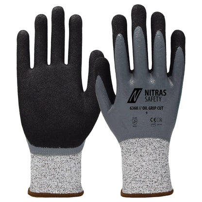 NITRAS OIL GRIP CUT, Schnittschutzhandschuhe, grau / schwarz